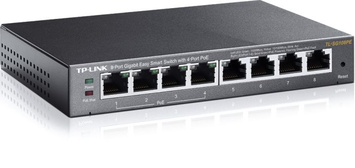 Комутатор TP-LINK  8xGE (4xPoE), 65.2Вт, WebSmart TP-Link TL-SG108PE