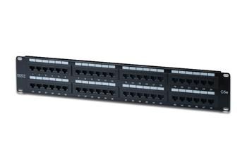 DIGITUS CAT 5e patch panel, unshielded, 48-port RJ45, 8P8C, LSA, 2U, Rack Mount Color black RAL 9005