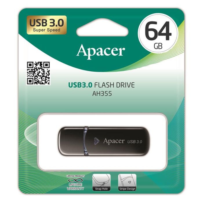 Накопичувач Apacer  64GB USB 3.2 Type-A AH355 Чорний