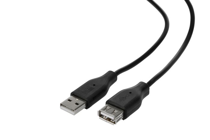 Кабель 2E USB-A > USB-AF заряджання/синхронізації 1.8м, чорний