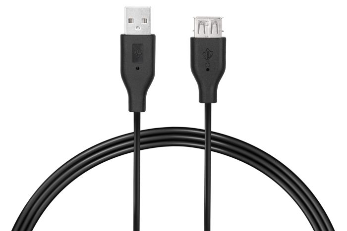 Кабель 2E USB-A > USB-AF заряджання/синхронізації 1.8м, чорний