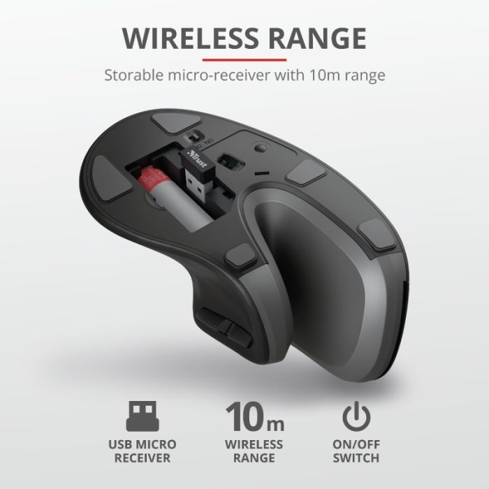 Mouse Trust Verro Ergonomic, WL, Чорний