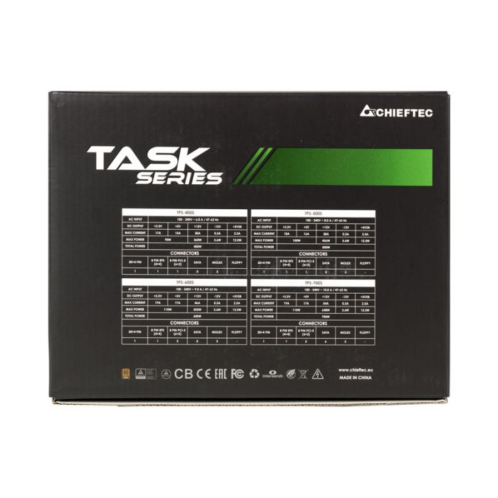 Блок живлення CHIEFTEC Task  (700W), >85%, 80+ Bronze, 120мм, 1xMB 24pin(20+4), 1xCPU 8pin(4+4), 3xMolex, 6xSATA, 2xPCIe 8pin(6+2)