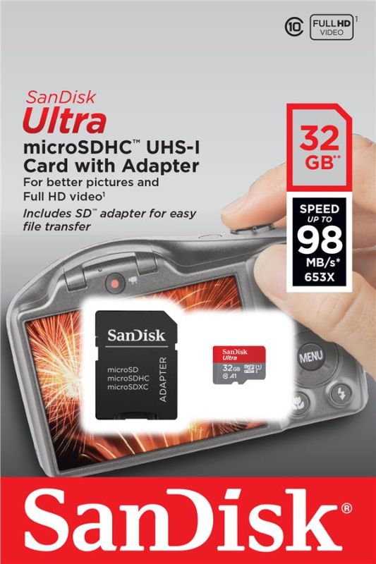 Карта пам'яті SanDisk microSD   32GB C10 UHS-I R100MB/s Ultra + SD