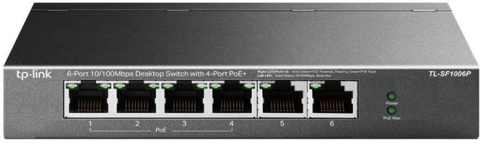 Коммутатор TP-LINK  6x1FE (4xPoE), 67Вт, Неуправляемый TP-Link TL-SF1006P