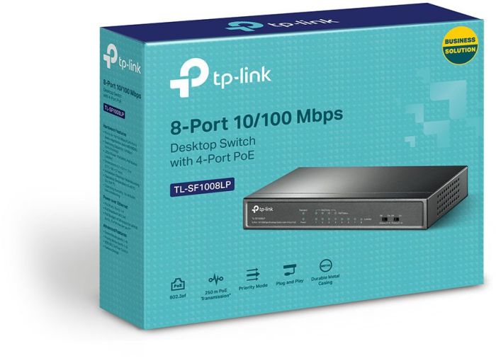 Комутатор TP-LINK , 8x1FE (4xPoE), 41Вт, Некерований TP-Link TL-SF1008LP