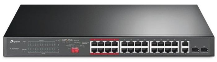 Комутатор TP-LINK  24xFE (24xPoE), 2xSFP, 250Вт, Некерований TP-Link TL-SL1226P