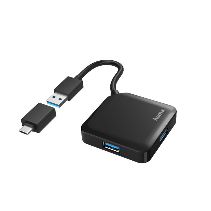 Хаб Hama USB-A/USB-С > 4xUSB-A3.2, 0.15м, черный