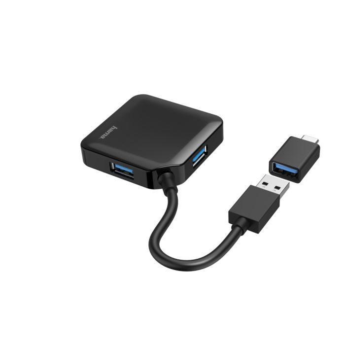 Хаб Hama USB-A/USB-С > 4xUSB-A3.2, 0.15м, черный