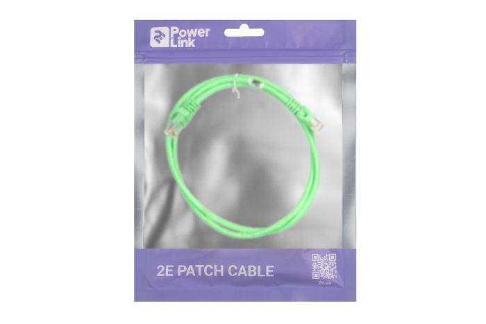 Патч-корд 2E САТ 5e, UTP, 1м, 26AWG, RJ45, 7/0.16, Cu, PVC, зелений