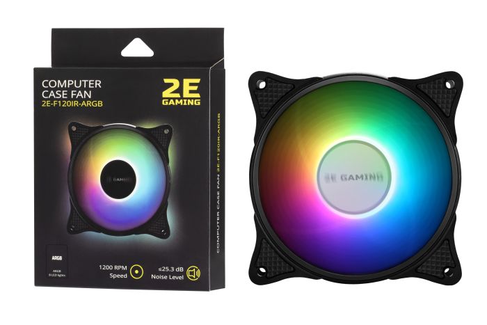 Корпусний вентилятор 2E GAMING F120IR-ARGB, 120мм, 1200rpm, 3pin, 3pin +5VARGB, 25.3dBa, чорний