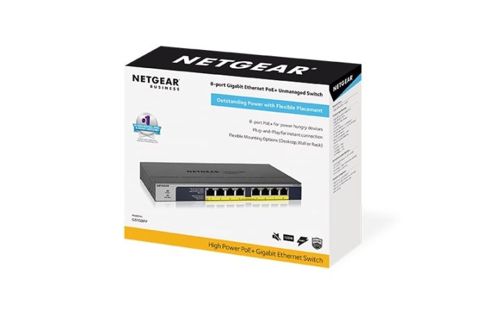 Комутатор NETGEAR GS108PP 8xGE PoE, 123Вт, Некерований