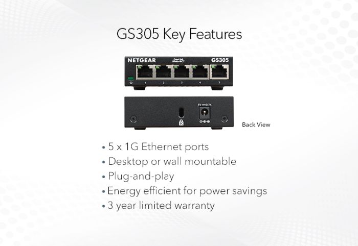Коммутатор NETGEAR GS305 5xGE, Неуправляемый