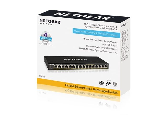 Коммутатор NETGEAR GS316PP 16xGE PoE, 183Вт, Неуправляемый