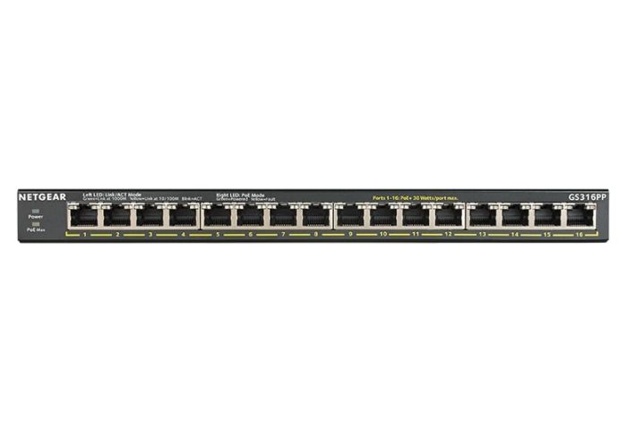 Коммутатор NETGEAR GS316PP 16xGE PoE, 183Вт, Неуправляемый
