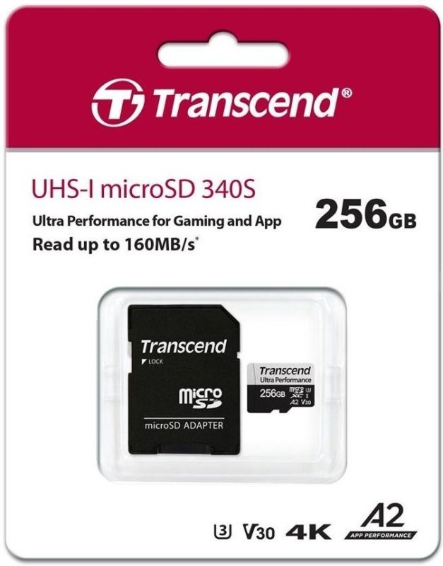 Карта памяти Transcend microSD  256GB C10 UHS-I U3 A2 R160/W125MB/s + SD