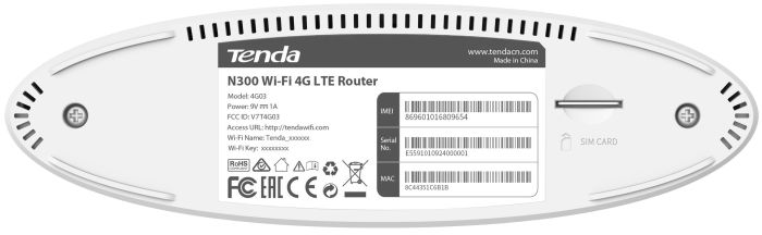 TENDA WiFi Router  N300, 4G/LTE, 1xFE LAN, 1xFE LAN/WAN, 1x2FF SIM Card Tenda 4G03
