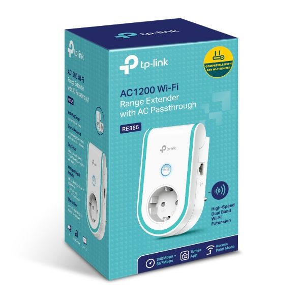 Розширювач покриття WiFi TP-LINK  AC1200б 1хFE LAN, MESH, Розетка TP-Link RE365