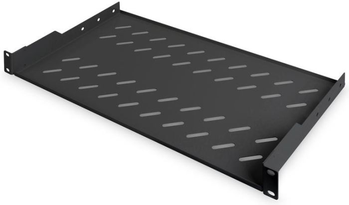 DIGITUS 1U fixed shelf for racks from 400 mm depth 45x483x250 mm, up to 15 kg, black (RAL 9005)