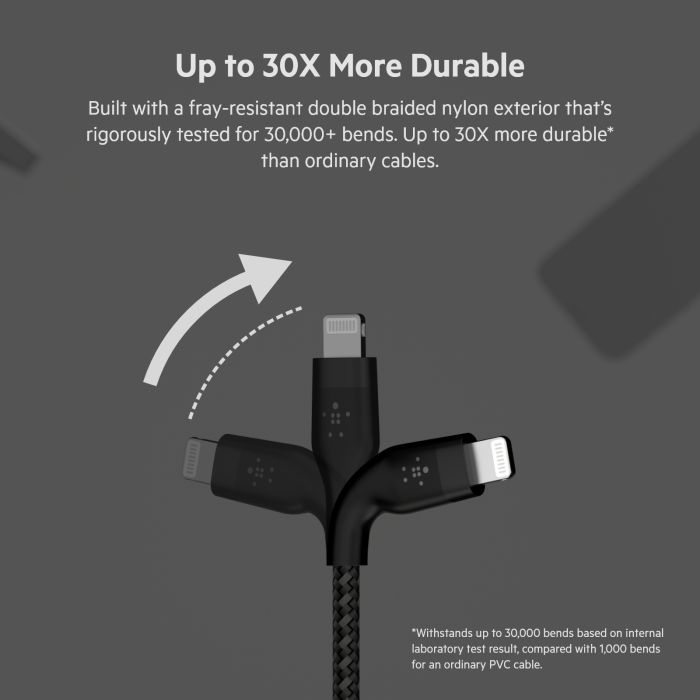 Кабель USB-A > Lightning заряджання/синхронізації Belkin 1м, плетений, силіконовий, з ремінцем на магніті, чорний