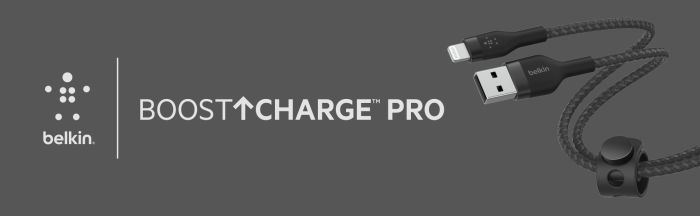 Кабель USB-A > Lightning заряджання/синхронізації Belkin 1м, плетений, силіконовий, з ремінцем на магніті, чорний