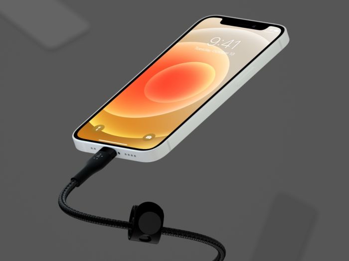 Кабель USB-A > Lightning заряджання/синхронізації Belkin 1м, плетений, силіконовий, з ремінцем на магніті, чорний