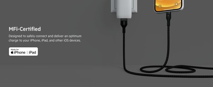 Кабель USB-A > Lightning заряджання/синхронізації Belkin 1м, плетений, силіконовий, з ремінцем на магніті, чорний