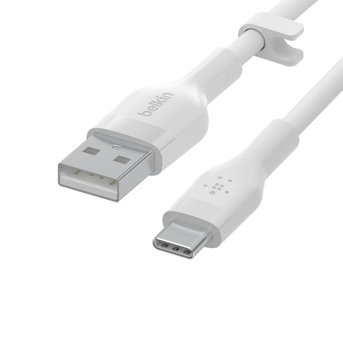 Belkin сable USB-A > USB-C charge/data, 2m, Type-C, SILICONE, with clip, white