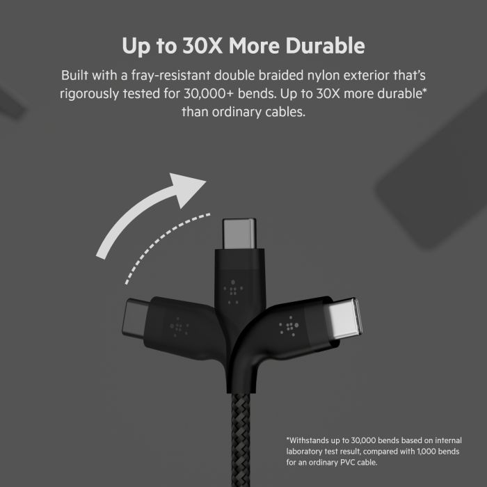 Кабель USB-C > USB-C зарядки/синхронизации Belkin 1м, 60Вт, Type-C, витой, силиконовый, с ремешком на магните, черный