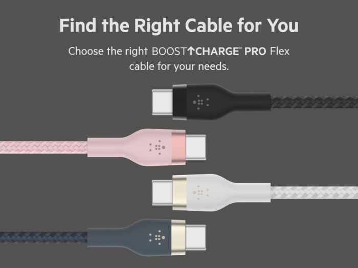 Кабель USB-C > USB-C зарядки/синхронизации Belkin 1м, 60Вт, Type-C, витой, силиконовый, с ремешком на магните, черный