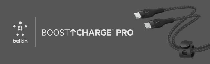 Кабель USB-C > USB-C зарядки/синхронизации Belkin 1м, 60Вт, Type-C, витой, силиконовый, с ремешком на магните, черный