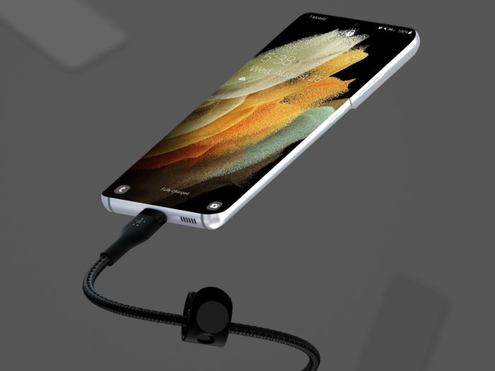 Кабель USB-C > USB-C зарядки/синхронизации Belkin 1м, 60Вт, Type-C, витой, силиконовый, с ремешком на магните, черный