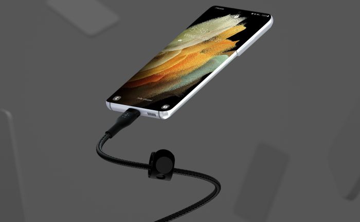 Кабель USB-C > USB-C зарядки/синхронизации Belkin 1м, 60Вт, Type-C, витой, силиконовый, с ремешком на магните, черный