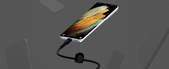 Кабель USB-C > USB-C зарядки/синхронизации Belkin 1м, 60Вт, Type-C, витой, силиконовый, с ремешком на магните, черный