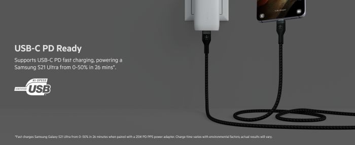 Кабель USB-C > USB-C зарядки/синхронизации Belkin 1м, 60Вт, Type-C, витой, силиконовый, с ремешком на магните, черный