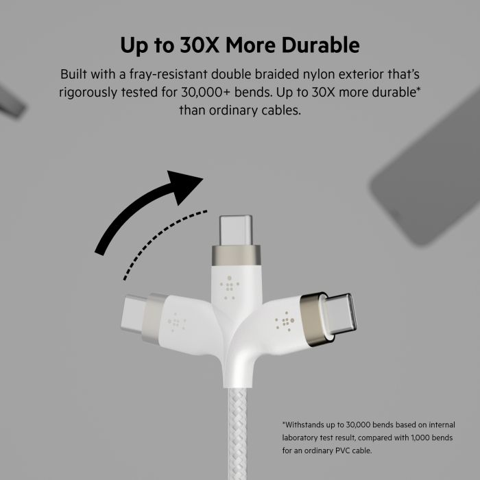 Belkin сable USB-C > USB-C charge/data, 1m, 60W, Type-C, BRAIDED SILICONE, strap with magnet, white