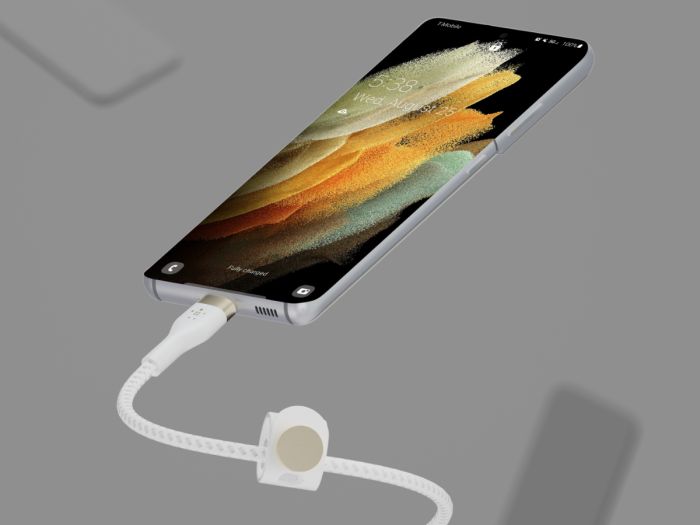 Belkin сable USB-C > USB-C charge/data, 1m, 60W, Type-C, BRAIDED SILICONE, strap with magnet, white