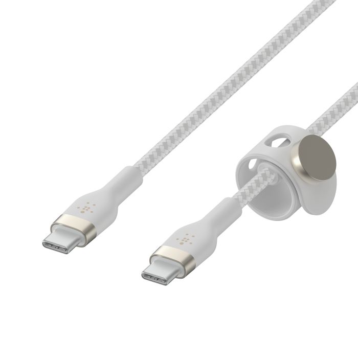 Belkin сable USB-C > USB-C charge/data, 1m, 60W, Type-C, BRAIDED SILICONE, strap with magnet, white