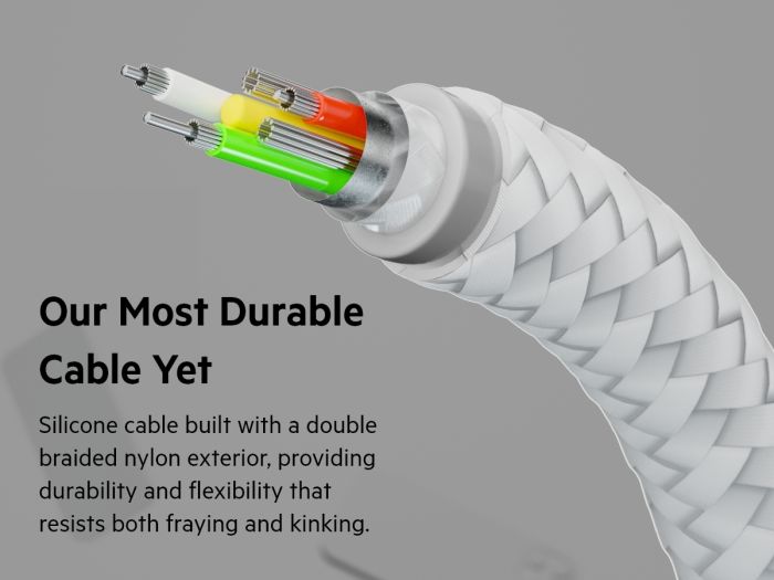 Кабель USB-A > Lightning заряджання/синхронізації Belkin 1м, плетений, силіконовий, з ремінцем на магніті, білий