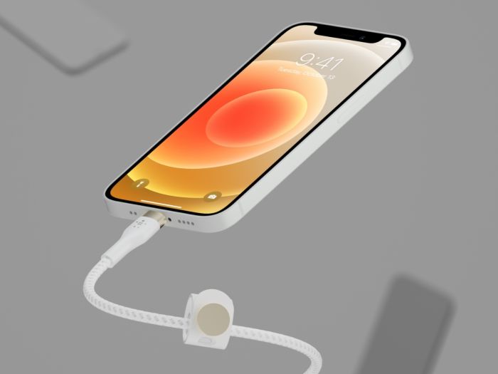 Кабель USB-A > Lightning заряджання/синхронізації Belkin 1м, плетений, силіконовий, з ремінцем на магніті, білий