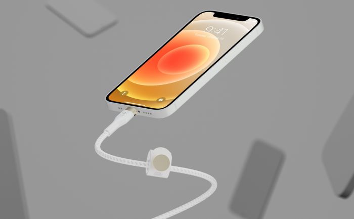 Кабель USB-A > Lightning заряджання/синхронізації Belkin 1м, плетений, силіконовий, з ремінцем на магніті, білий