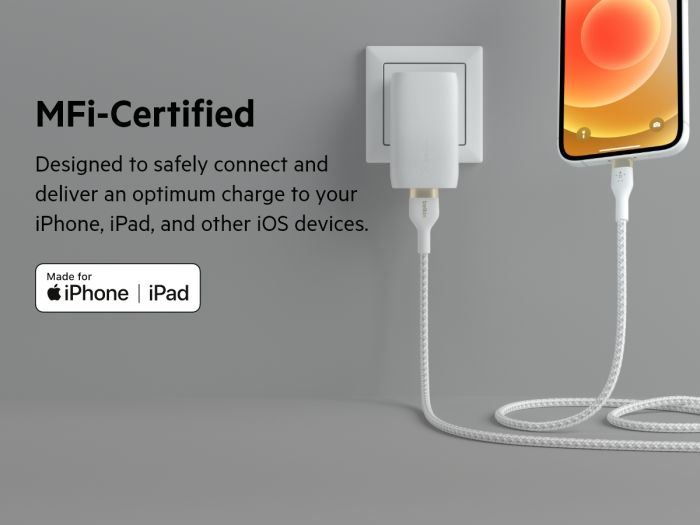 Кабель USB-A > Lightning заряджання/синхронізації Belkin 1м, плетений, силіконовий, з ремінцем на магніті, білий