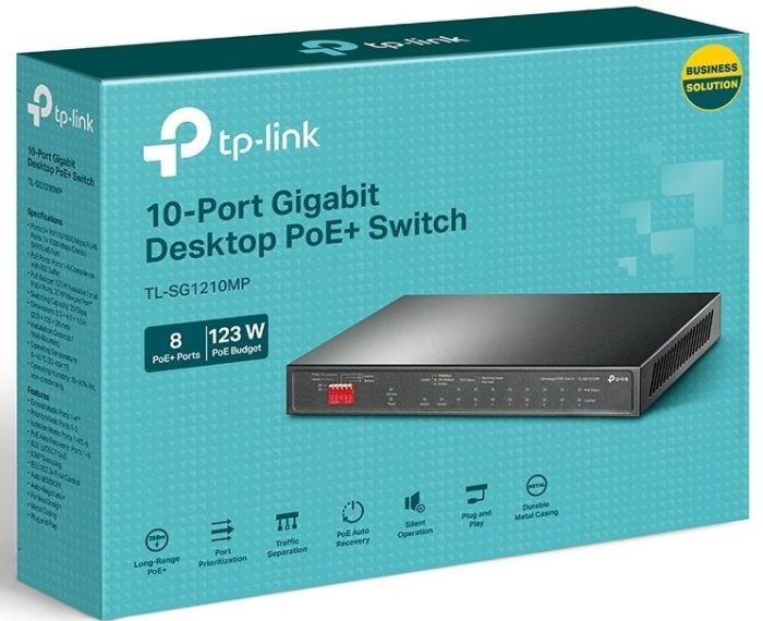 Комутатор TP-LINK  10xGE (8xPoE), 1xSFP, 123Вт, Некерований TP-Link TL-SG1210MP