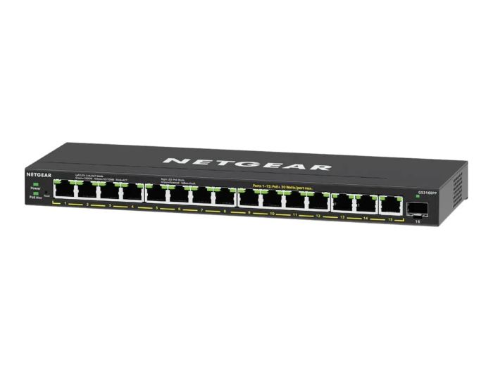 Комутатор NETGEAR GS316EPP 15xGE PoE, 1xSFP, 231Вт, WebSmart