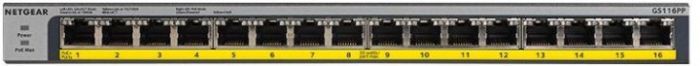 Комутатор NETGEAR GS116PP 16xGE PoE, 183Вт, Некерований