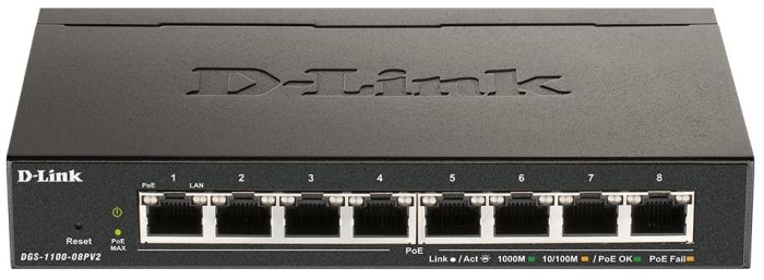 Switch  8xGE PoE 64W, Easysmart D-Link DGS-1100-08PV2