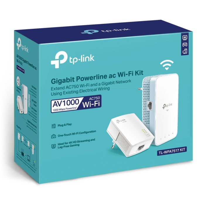 Комплект Адаптерoв Powerline TP-LINK  (TL-WPA7517 +  TL-PA7017) AC1200, AV1000, 1xGE MESH TP-Link TL-WPA7517KIT