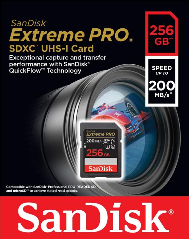Карта памяти SanDisk SD  256GB C10 UHS-I U3 R200/W140MB/s Extreme Pro V30