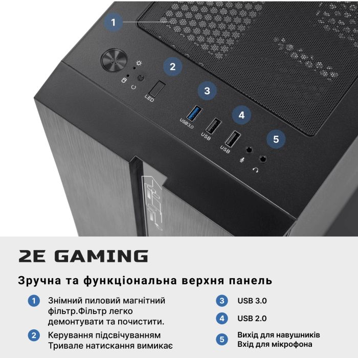 ПК 2E Complex Gaming Intel i5-12400F, 8Gb, F256GB+1TB, NVD1030-2, H610, G2107, 500W, FreeDos