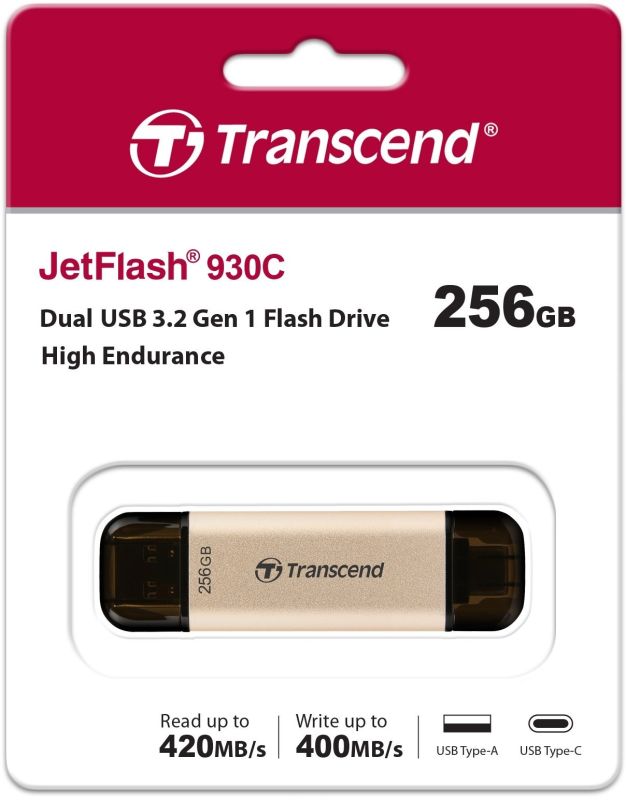 Накопитель Transcend 256GB USB 3.2 Type-A + Type-C JetFlash 930 R420/W400MB/s Чёрный